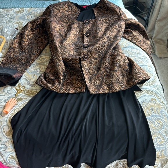 Essence Paisley Gold Copper Tuxedo Blazer Statement Size 14 Formal Jacket - Picture 12 of 13